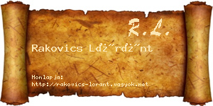 Rakovics Lóránt névjegykártya