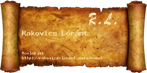 Rakovics Lóránt névjegykártya